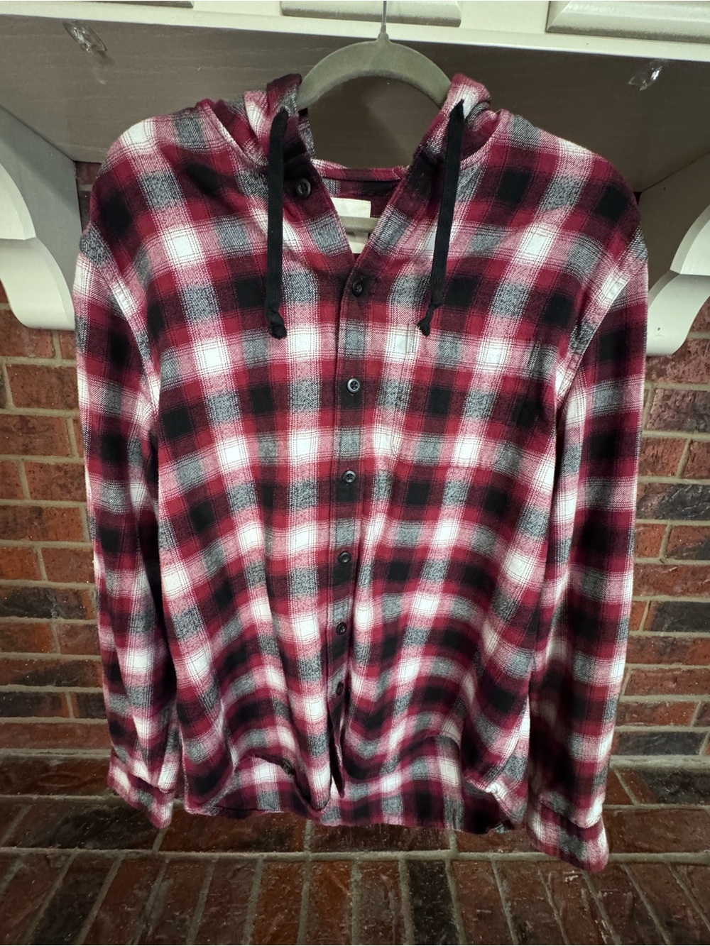 Hooded Button-Down Flannel Shirt Sz Large